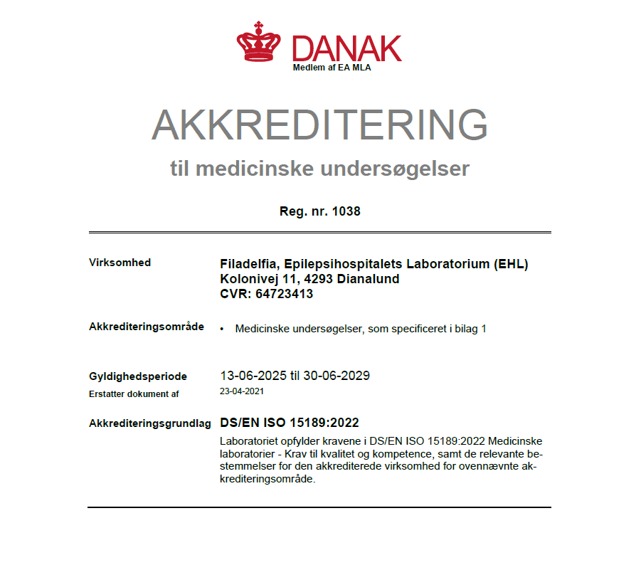 Filadelfias Laboratorie er akkrediteret af DANAK 2025